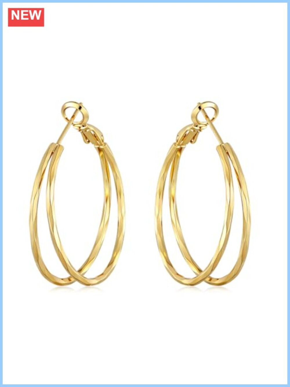 14K Gold Plated Twisted Double Hoop Earrings Diamond Cut Layered Look